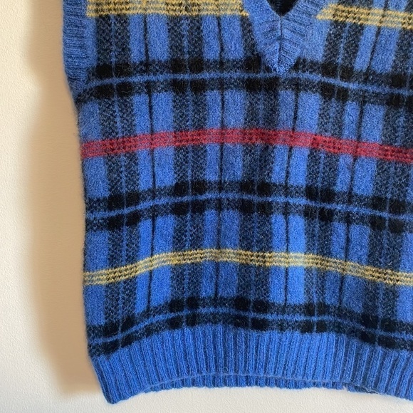 Retro Academia Wool Plaid Sweater Vest Vtg Lord & Taylor Blue Grandpa Eclectic - Picture 5 of 16